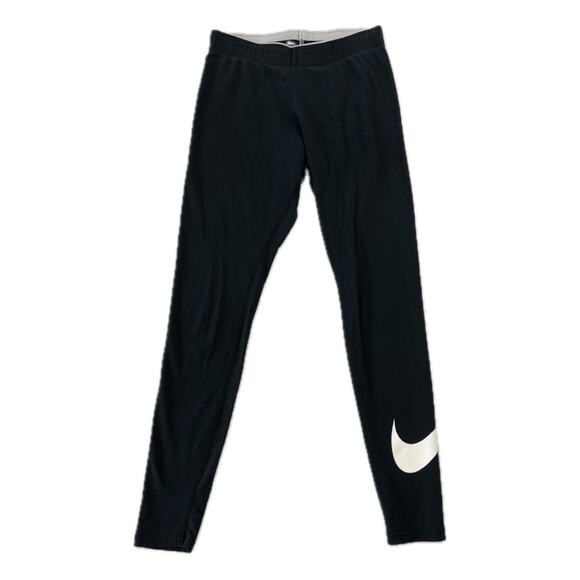 Nike Women's Small Black Athletic Leggings Soft Cotton Blue Tag Large Logo - Picture 1 of 8
